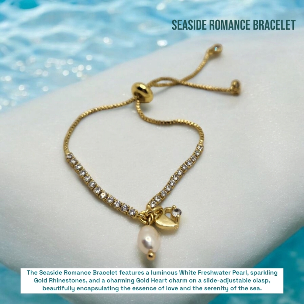 Freshwater Pearl Rhinestones heart charm slide bracelet